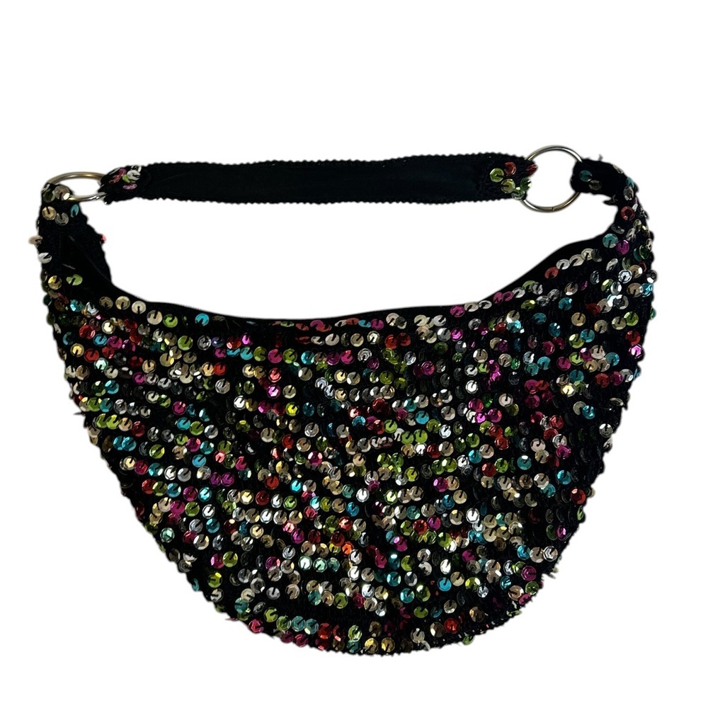 Vintage Y2K Sequin Shoulder bag black multicolor sparkle mini purse party bag - Picture 1 of 8
